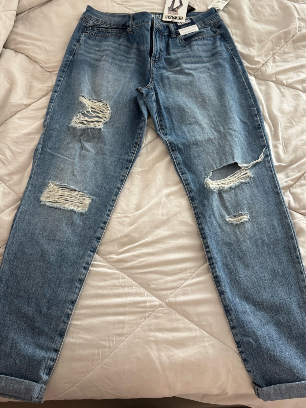 Women’s Rewash Medium Blue Distressed Boyfriend Jeans